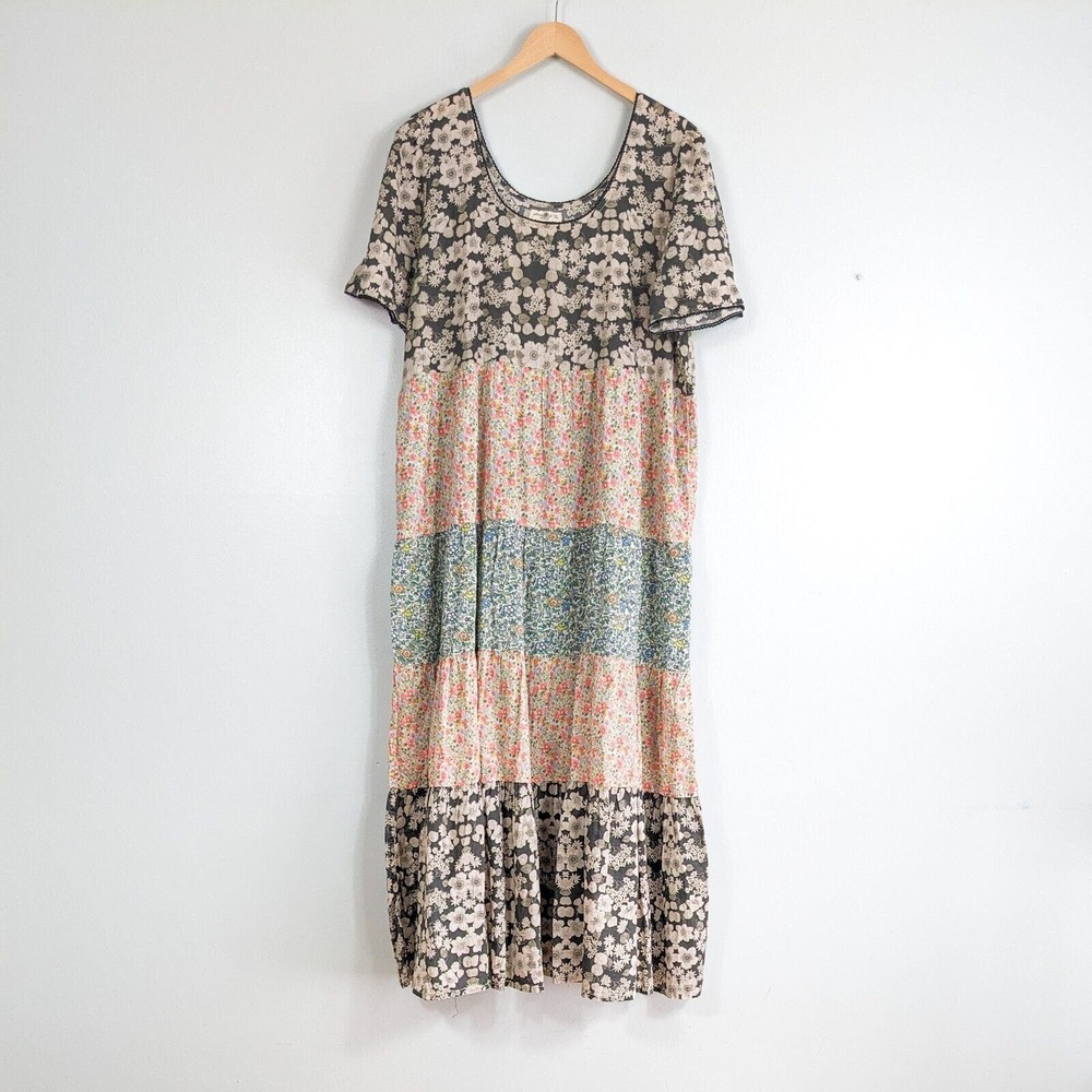 NATURAL LIFE Floral Patchwork Maxi Dress - Black, Pink, Blue